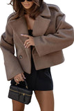 Chouyatou Women Crop Pea Coat Wool Blend Office Work Lapel Collar Short Winter Jacket Trench Coat