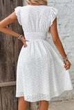 Chouyatou Women's 2024 Eyelet Lace Embroidery Smocked Waist Party Dress Sexy Flutter Sleeve A Line Midi Long Sun Dress