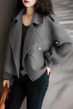 Chouyatou Women Cropped Wool Coats Notched Lapel Pea Coat Open Front Trench Overcoat Jackets with Pockets