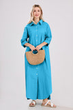 Chouyatou Summer Dresses for Women 2025 Casual Loose Split Long Sleeve Button Down Maxi Shirt Dress
