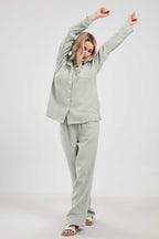 Chouyatou Womens Pajama Sets Cotton Pj Set Cute Heart Print Long Sleeve Button Down Shirt With Long Pants