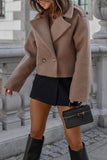 Chouyatou Women Crop Pea Coat Wool Blend Office Work Lapel Collar Short Winter Jacket Trench Coat