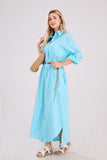Chouyatou Summer Dresses for Women 2025 Casual Loose Split Long Sleeve Button Down Maxi Shirt Dress