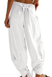Chouyatou Women Tapered Wide Leg Lounge Pants Summer Harem Pants Elastic Waist Slacks Beach Baggy Pants Pockets