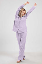 Chouyatou Womens Pajama Sets Cotton Pj Set Cute Heart Print Long Sleeve Button Down Shirt With Long Pants