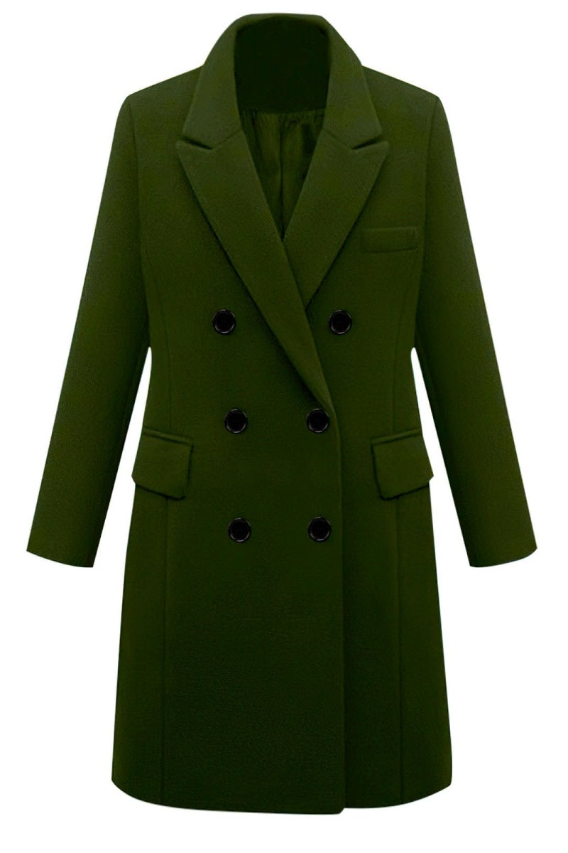 Chouyatou Women's Classic Notched Lapel Double-Breasted Warm Pea Coat Overcoat with Pockets