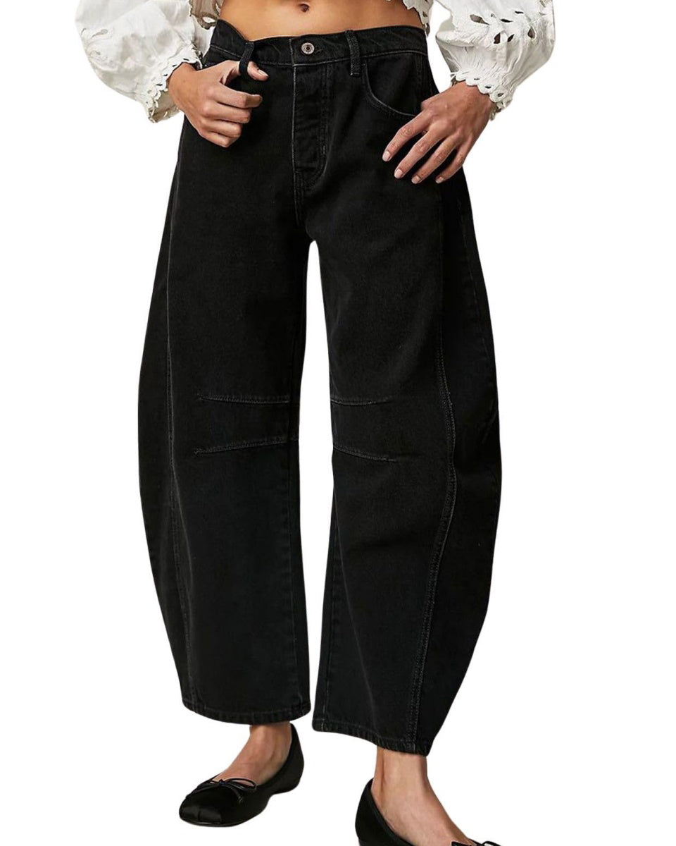 Chouyatou Barrel Jeans Women Wide Leg Cropped Jeans Y2k Mid Rise Baggy Jeans Boyfriend Denim Pants Harem Pants
