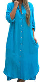 Chouyatou Summer Dresses for Women 2025 Casual Loose Split Long Sleeve Button Down Maxi Shirt Dress