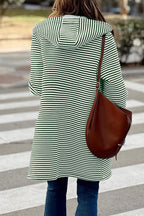 Chouyatou Women's Color Block Striped Hooded Cardigan Sweaters Button Down Long Coatigan Jackets with Pockets