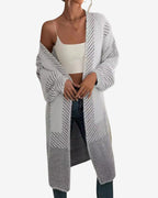 Chouyatou Women's Color Block Striped Fuzzy Long Cardigan Sweaters Open Front Diagonal Stripe Knit Cardigan Jacket Coat