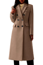 Chouyatou Women's Classic Notched Lapel Double-Breasted Warm Pea Coat Overcoat with Pockets