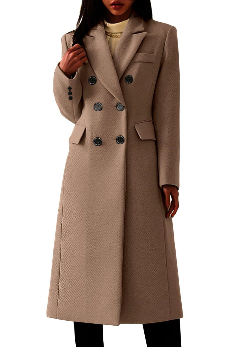 Chouyatou Women's Classic Notched Lapel Double-Breasted Warm Pea Coat Overcoat with Pockets