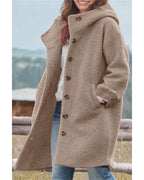 Chouyatou Women's Winter Single Breasted Long Wool Coat with Hood Casual Wool Blend Trench Coat Jacket