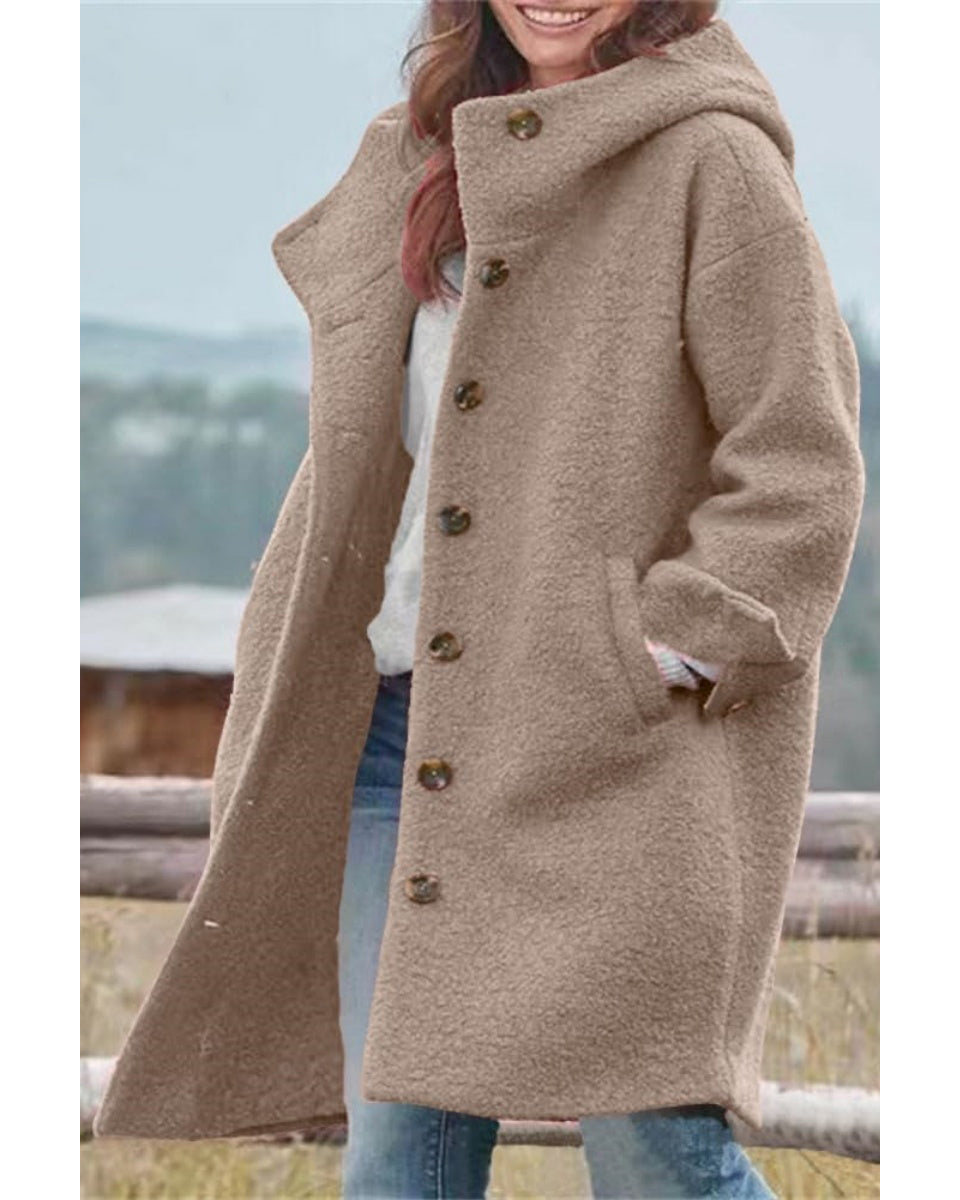 Chouyatou Women's Winter Single Breasted Long Wool Coat with Hood Casual Wool Blend Trench Coat Jacket