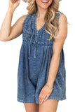 Chouyatou Womens Casual Sleeveless Tie Front Denim Romper Overall Shorts Summer Jean Romper With Pocket