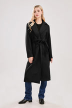 Chouyatou Womens Long Wool Pea Coats Notched Collar Open Front Woolen Blend Trench Coat with Belt