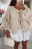 Chouyatou Women's Cute Bow Knot Cardigan Fall Casual Oversized Ribbed Knit Sweater Cardigan Tops