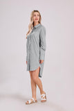 Chouyatou Women's Casual Loose Long Sleeve Striped Button Down Mini Shirts Dress with Pocket