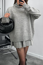 Chouyatou Women's 2 Piece Sweater Skirt Sets Turtleneck Pullover Tops Mini Pleated Skirt Two Piece Knitted Outfits