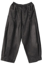 Chouyatou Women's Denim Harem Pants Elastic Waist Pleated Wide Leg Baggy Jeans