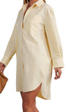 Chouyatou Women's Casual Loose Long Sleeve Striped Button Down Mini Shirts Dress with Pocket