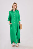 Chouyatou Summer Dresses for Women 2025 Casual Loose Split Long Sleeve Button Down Maxi Shirt Dress