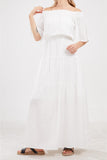 Chouyatou Women's Summer Off Shoulder Ruffle Cotton Dress Short Sleeve Mid Rise Beach Boho Long Maxi Dress