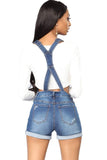 Chouyatou Women's Adjustable Strap Button Front Shortalls Ripped Short Denim Jeans Overall