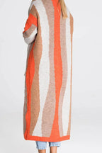 Chouyatou Women's Fall Open Front Color Block Long Cardigan Sweater Coat Casual Vertical Striped Coatigan