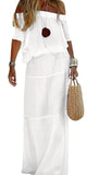 Chouyatou Women's Summer Off Shoulder Ruffle Cotton Dress Short Sleeve Mid Rise Beach Boho Long Maxi Dress