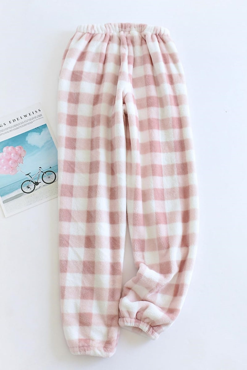 Chouyatou Womens Plaid Fluffy Pajama Pants Fuzzy Fleece Cozy Lounge Pants with Pockets Winter Warm Pj Bottoms