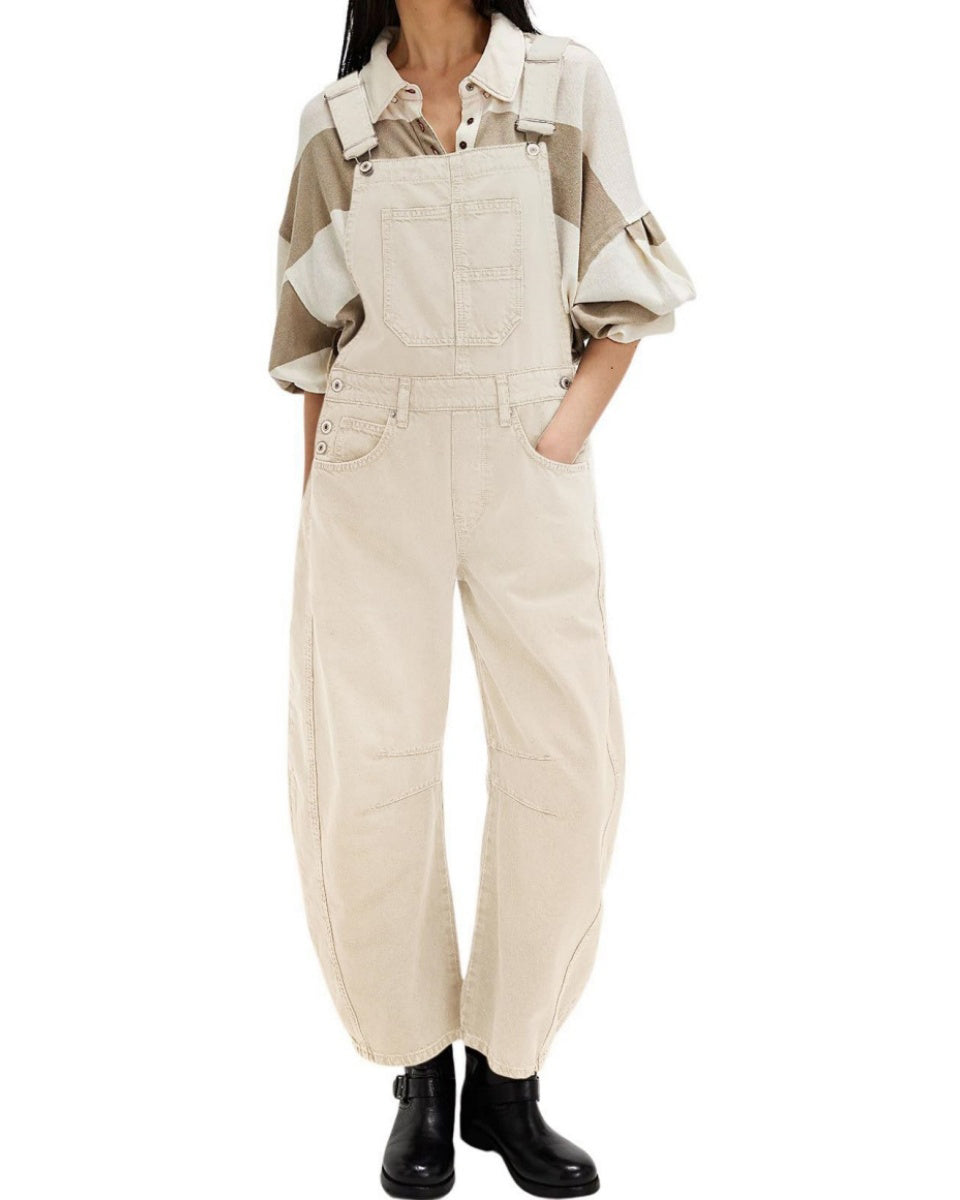 Chouyatou Women Y2k Baggy Barrel Jeans Overalls Wide Leg Denim Pants Bib Overalls Jumpsuit Boyfriend Patchwork Jeans