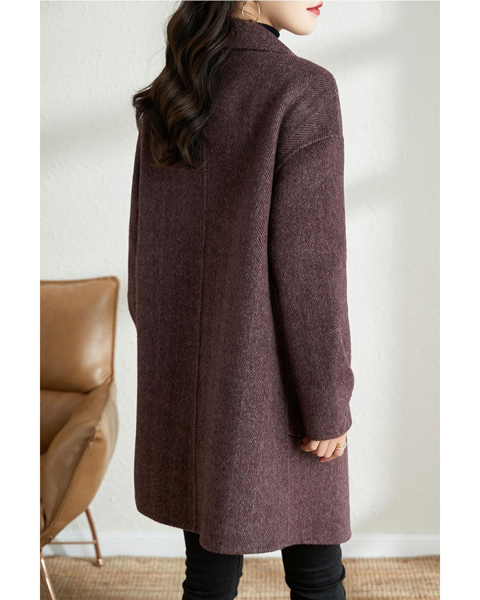 Chouyatou Women's Notch Lapel Herringbone Wool Coat Formal Office Work Double Breasted Winter Pea Coat