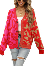 Chouyatou Women's Color Block Leopard Print Button Down Long Sleeve Cardigan Sweaters