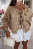 Chouyatou Women's Cute Bow Knot Cardigan Fall Casual Oversized Ribbed Knit Sweater Cardigan Tops