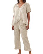 Chouyatou Womens Gingham Pajama Set 2 Piece Short Sleeve Babydoll Shirt and Pants Lounge Set Cute Sleepwear