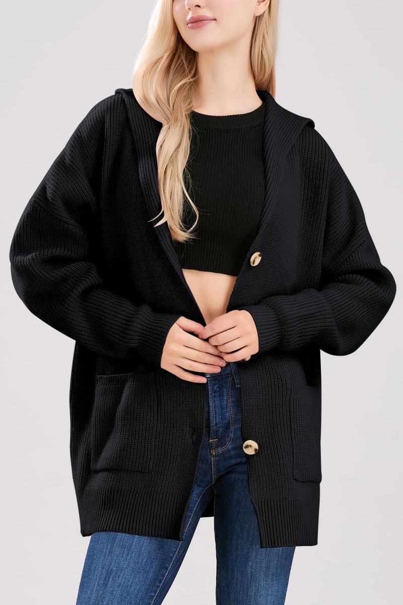 Chouyatou Women's Oversized Sailor Collar Button Cardigans Chunky Knit Long Sleeve Slouchy Sweaters Coat with Pockets