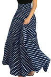Chouyatou Women's Elegant High Waisted Polka Dot A Line Pleated Swing Bohemian Maxi Skirt
