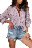 Chouyatou Women's Boho Crochet Shirts Lantern Sleeve Button Down Lace Eyelet Blouse Tops