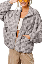 Chouyatou Women Winter Casual Checkered Fleece Jacket Fuzzy Oversized Sherpa Jacket Shacket Faux Fur Coat