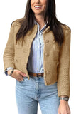 Chouyatou Women's Fall Business Casual Tweed Jacket Button Down Fringed Tassel Office Work Blazer Coat