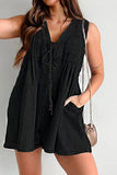 Chouyatou Womens Casual Sleeveless Tie Front Denim Romper Overall Shorts Summer Jean Romper With Pocket