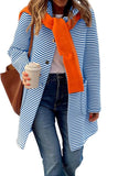Chouyatou Women's Color Block Striped Hooded Cardigan Sweaters Button Down Long Coatigan Jackets with Pockets
