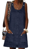 Chouyatou Women's Vintage Distressed Sleeveless Baggy Loose Denim Mini Dress with Pocket