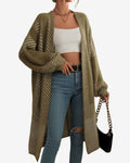 Chouyatou Women's Color Block Striped Fuzzy Long Cardigan Sweaters Open Front Diagonal Stripe Knit Cardigan Jacket Coat