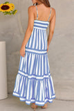 Chouyatou Women Spaghetti Strap Back Smocked Maxi Striped Dress Summer Casual Floral Flowy Beach Sun Dress