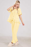 Chouyatou Womens Gingham Pajama Set 2 Piece Short Sleeve Babydoll Shirt and Pants Lounge Set Cute Sleepwear