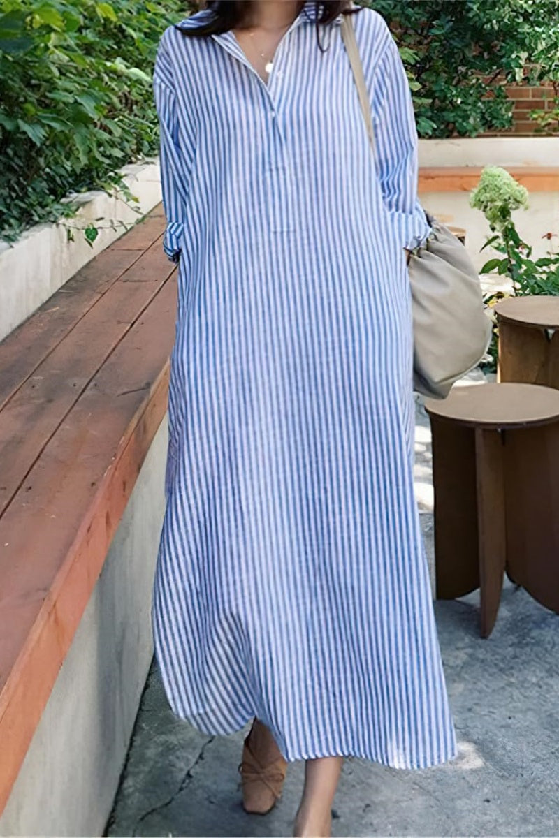 Chouyatou Women Casual Long Sleeve V Neck Striped Shift Dress Loose Lo – CHOUYATOU Chouyatou Women Casual Long Sleeve V Neck Striped Shift Dress Loose Lo – CHOUYATOU