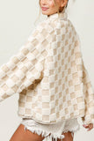 Chouyatou Women Winter Casual Checkered Fleece Jacket Fuzzy Oversized Sherpa Jacket Shacket Faux Fur Coat
