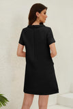 Chouyatou Women's Short Sleeve Crew Neck Tweed Dress A-line Button Part Elegant Mini Dresses